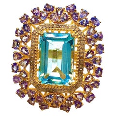 Bochic Orient Ring aus 18 Karat und Silber mit natürlichem Tansanit, Topas und Diamanten