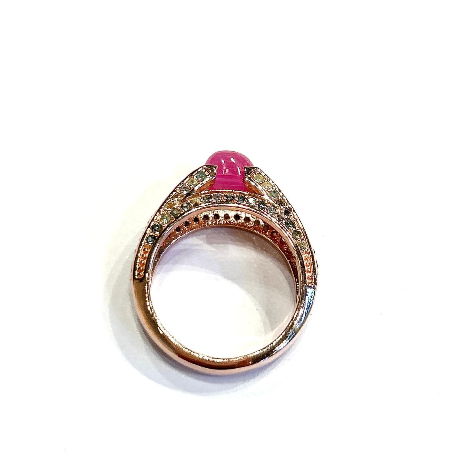 Bochic “Orient” Natural Tourmaline & Topaz Solitaire Ring Set 18K Gold & Silver For Sale 4