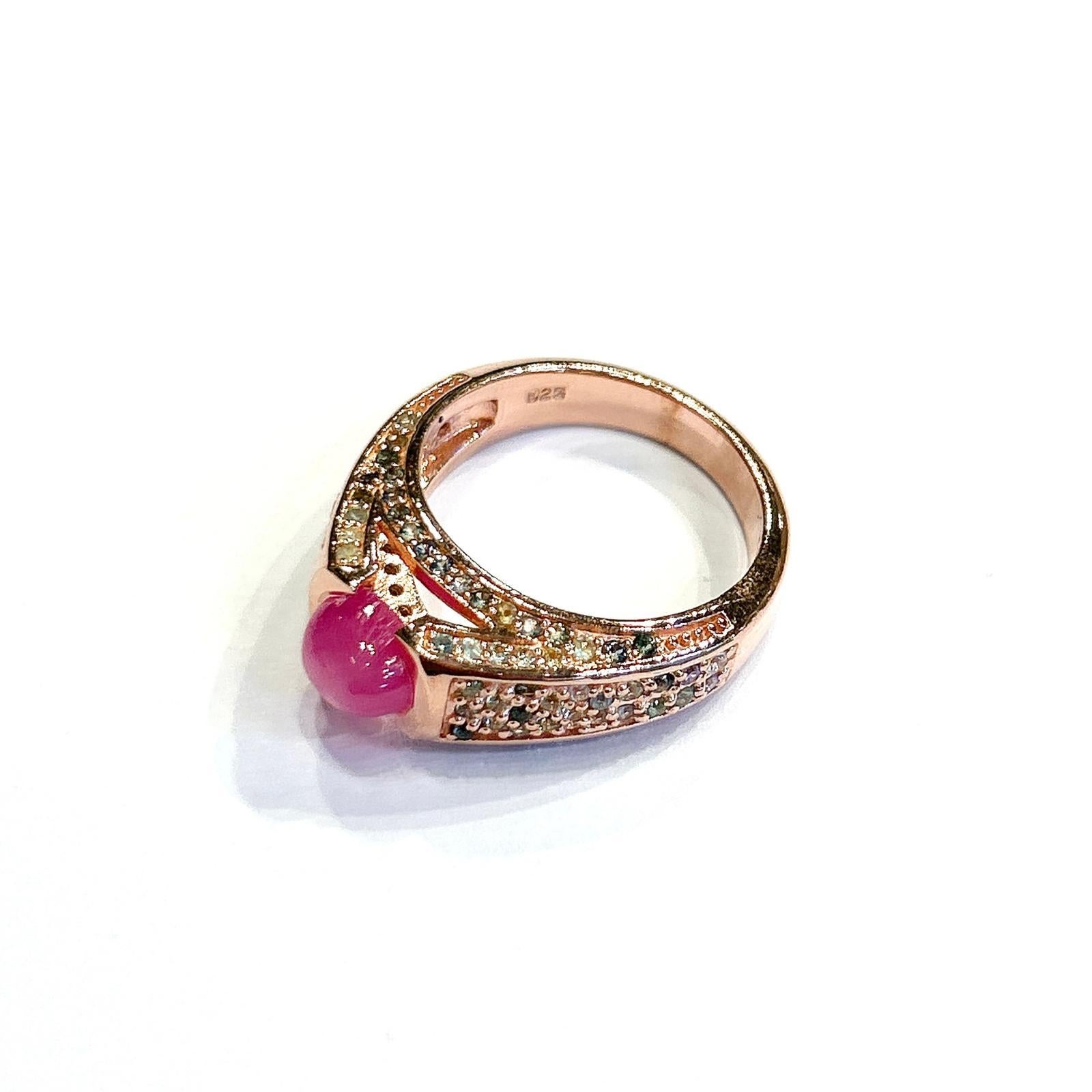 Bochic “Orient” Natural Tourmaline & Topaz Solitaire Ring Set 18K Gold & Silver For Sale 3