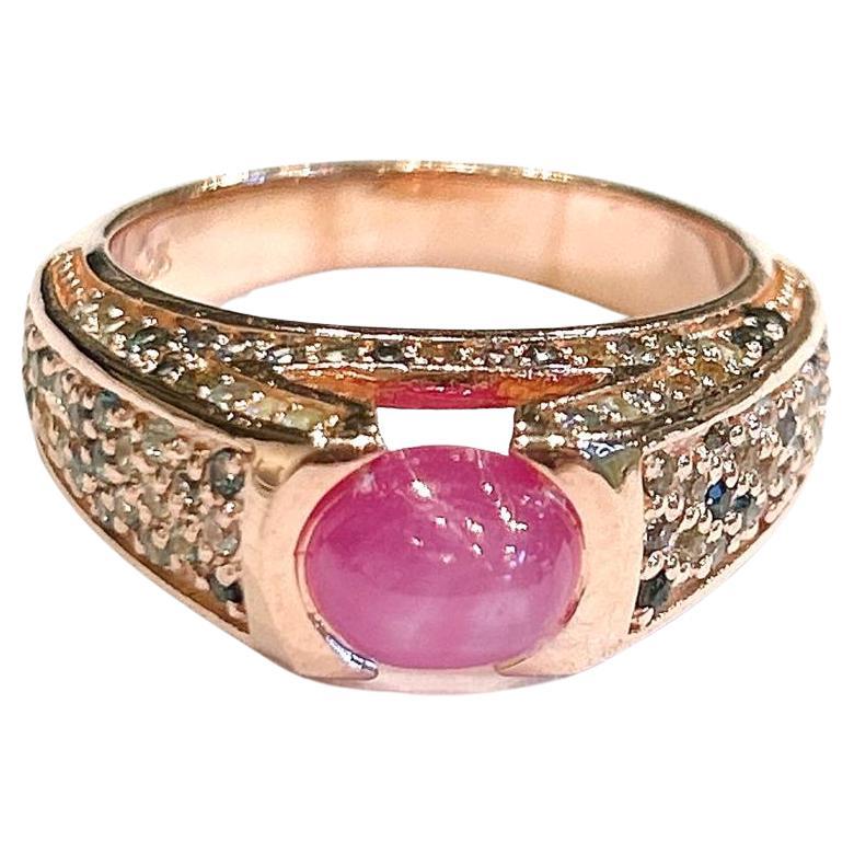 Bochic “Orient” Natural Tourmaline & Topaz Solitaire Ring Set 18K Gold & Silver