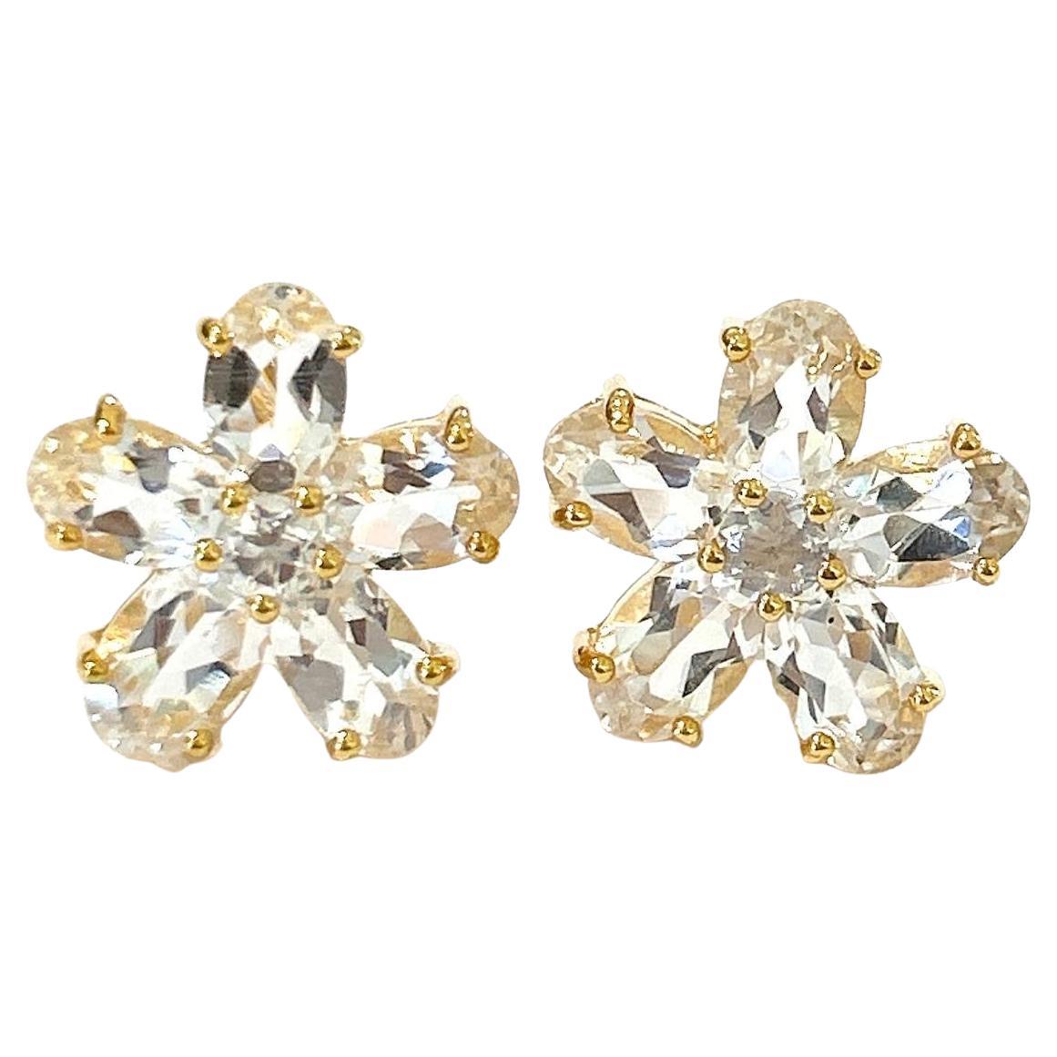Bochic “Orient” Natural White Brilliant Topaz Earrings Set In 18K Gold & Silver