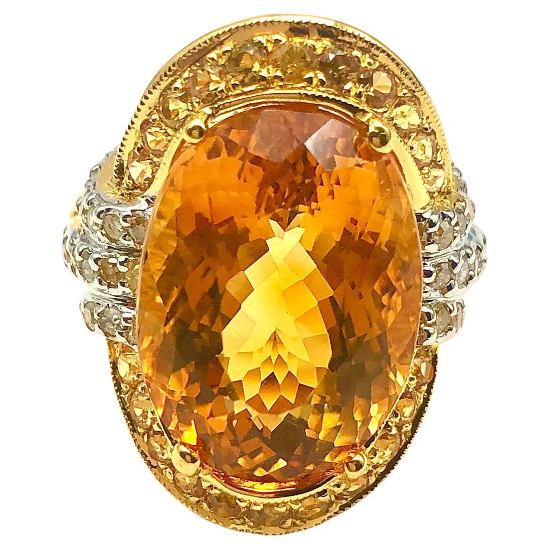 Bochic “Orient” Natural Yellow Sapphire, Citrine & Diamonds Set 18K Gold & Silve