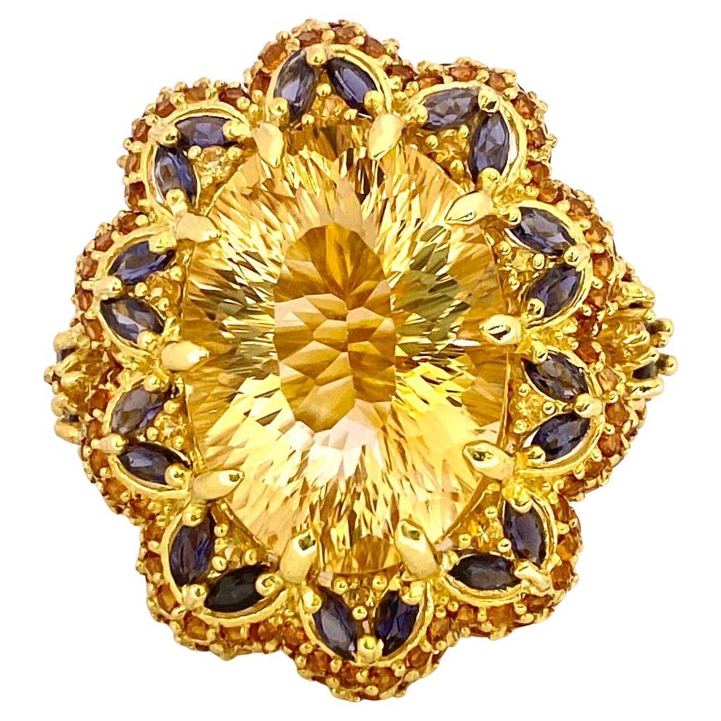 Bochic “Orient” Natural Yellow Sapphire, Citrine & Sapphire Set 18K Gold & Silve