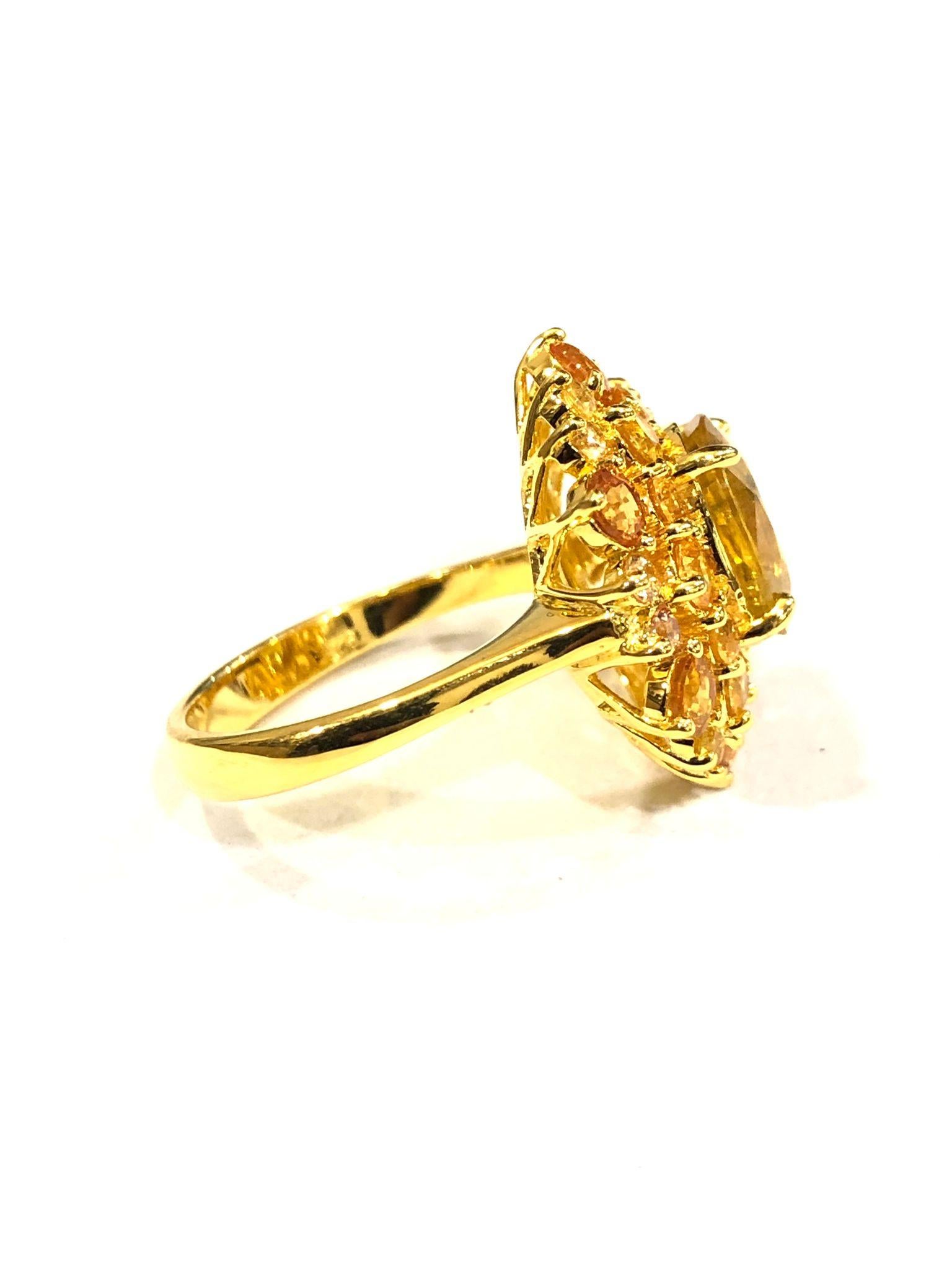 Bochic “Orient” Natural Yellow Sapphire Cluster Ring Set In 18K Gold & Silver en vente 1