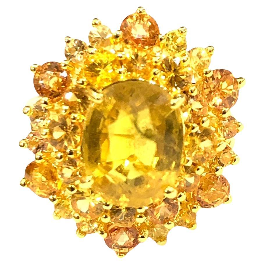 Bochic “Orient” Natural Yellow Sapphire Cluster Ring Set In 18K Gold & Silver
