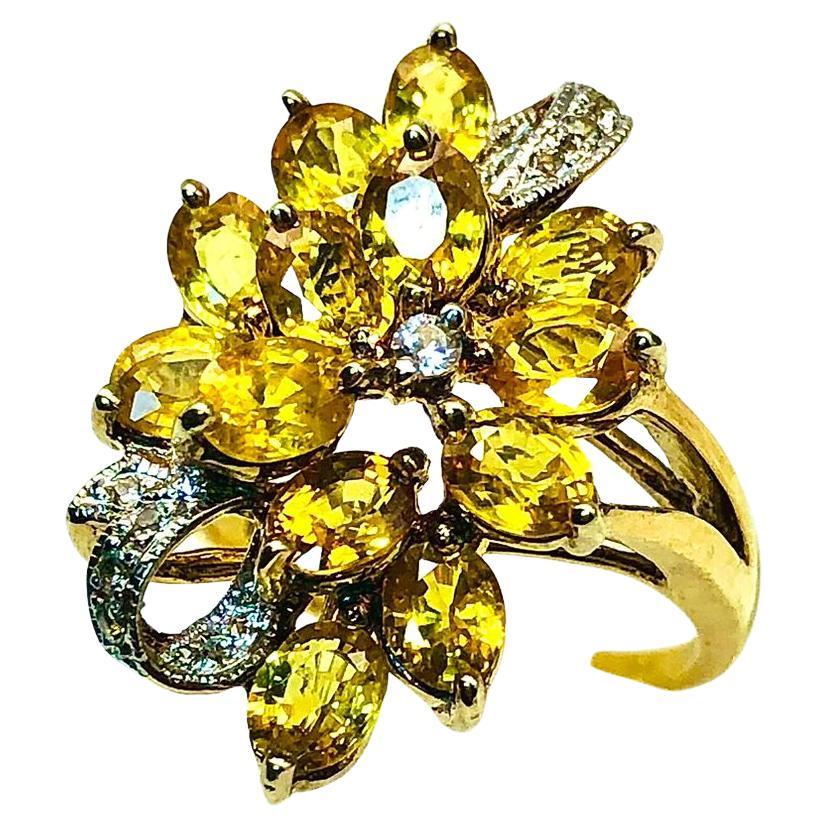 Anello Bochic "Orient" con zaffiro giallo naturale e diamanti in oro 18 carati e argento A. Silver in vendita