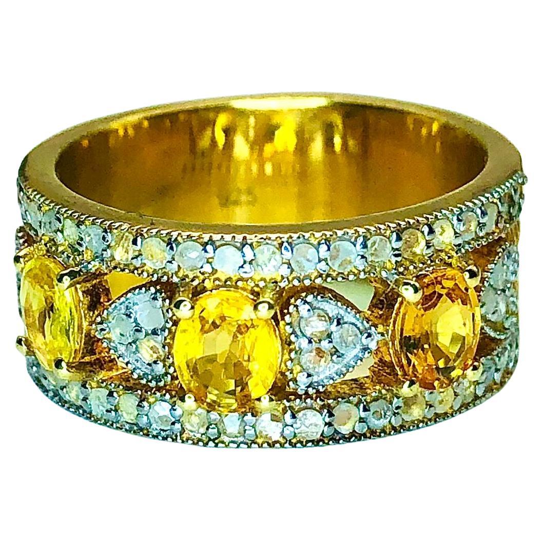 Bochic “Orient” Natural Yellow Sapphire & Diamond Ring Set In 18K Gold & Silver