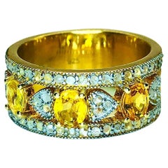 Bochic “Orient” Natural Yellow Sapphire & Diamond Ring Set In 18K Gold & Silver