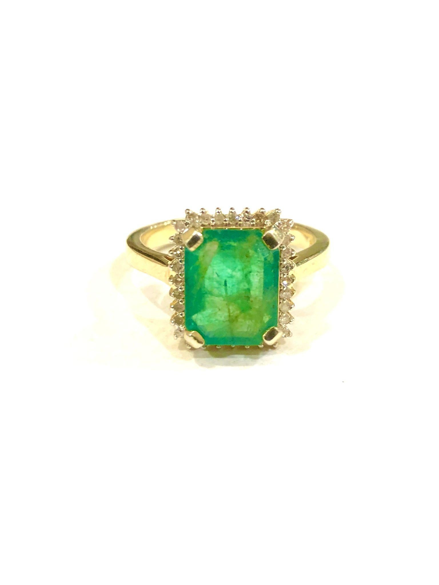 Anglo-indiano Bochic “Orient” Natural Zambian Emerald & Diamond Ring Set In 18K Gold & Silver in vendita