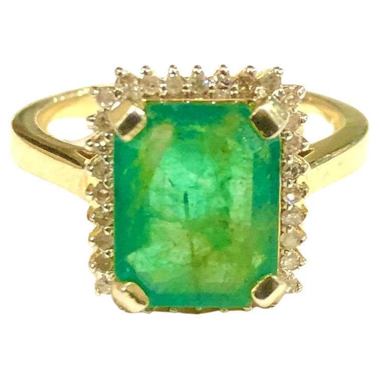 Bochic “Orient” Natural Zambian Emerald & Diamond Ring Set In 18K Gold & Silver