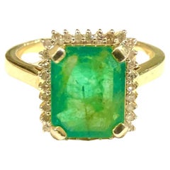 Bochic “Orient” Natural Zambian Emerald & Diamond Ring Set In 18K Gold & Silver