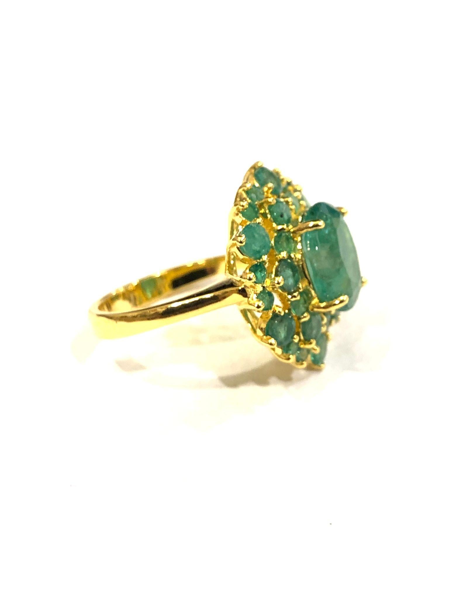 Women's or Men's Bochic “Orient” Natural Zambian Emerald Ring Set In 18K Yellow Gold & Silver