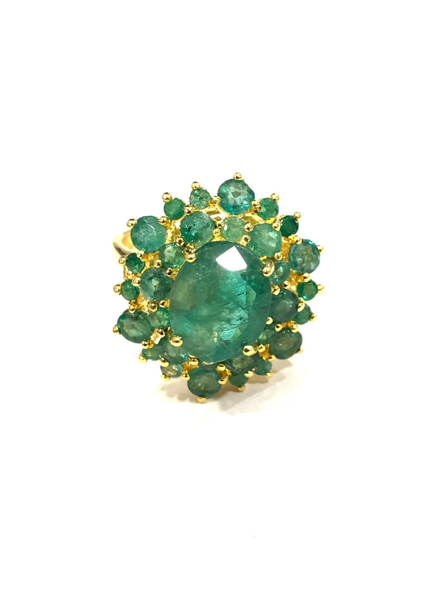 Bochic “Orient” Natural Zambian Emerald Ring Set In 18K Yellow Gold & Silver 1