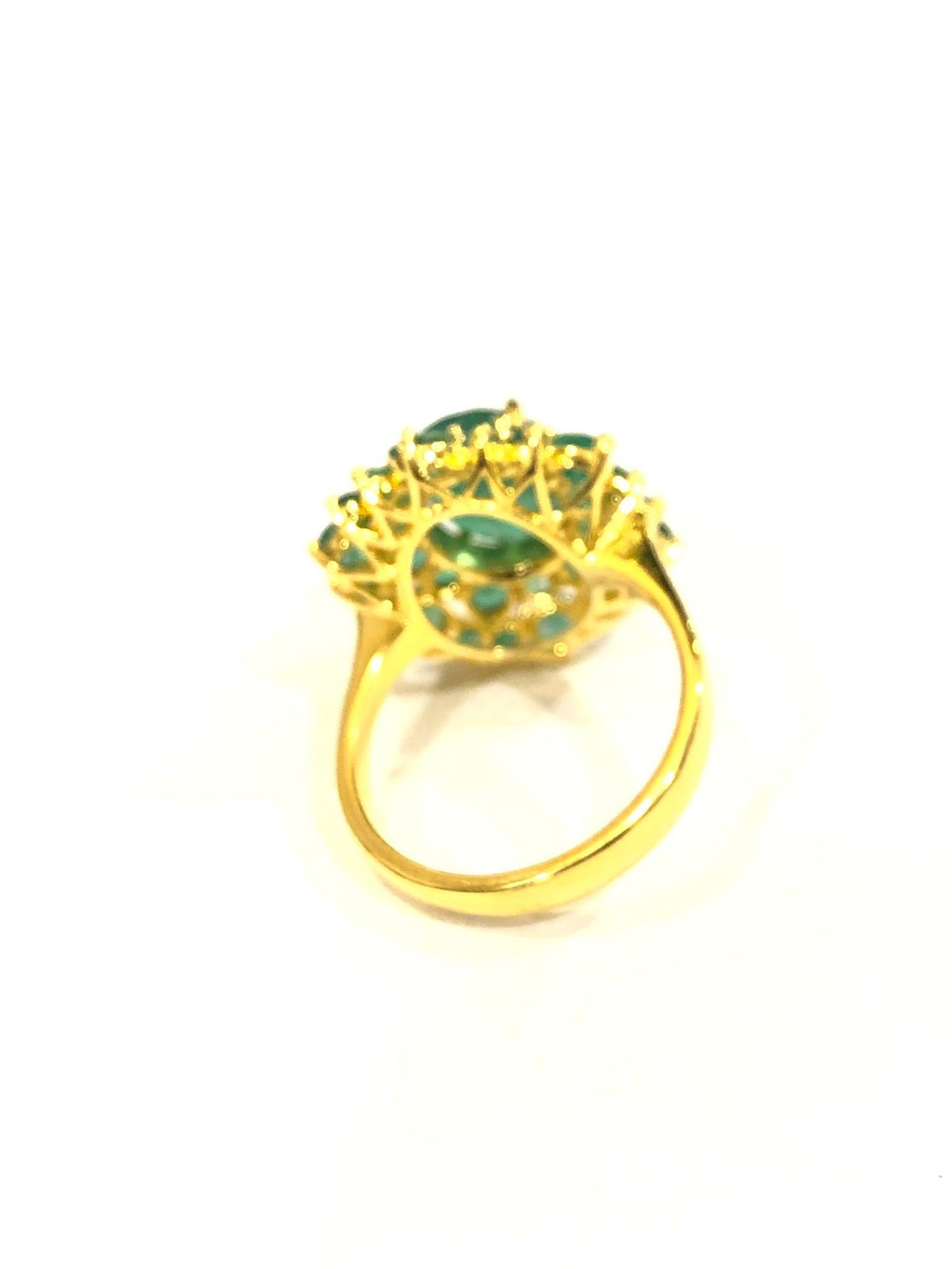 Bochic “Orient” Natural Zambian Emerald Ring Set In 18K Yellow Gold & Silver 2