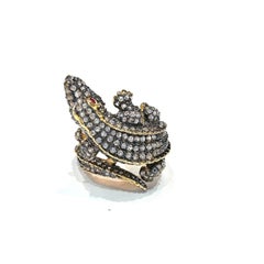 Bochic “Orient” Vintage Neoclassical Crocodile Topaz Ring 18K Gold & Silver