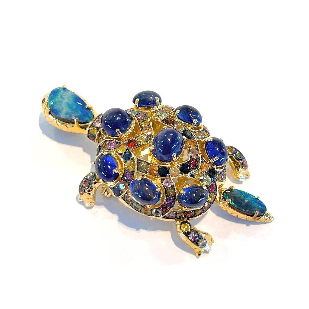 Bochic “Orient” Opal & Blue Sapphire Turtle Brooch Set In 18K Gold & Silver  4