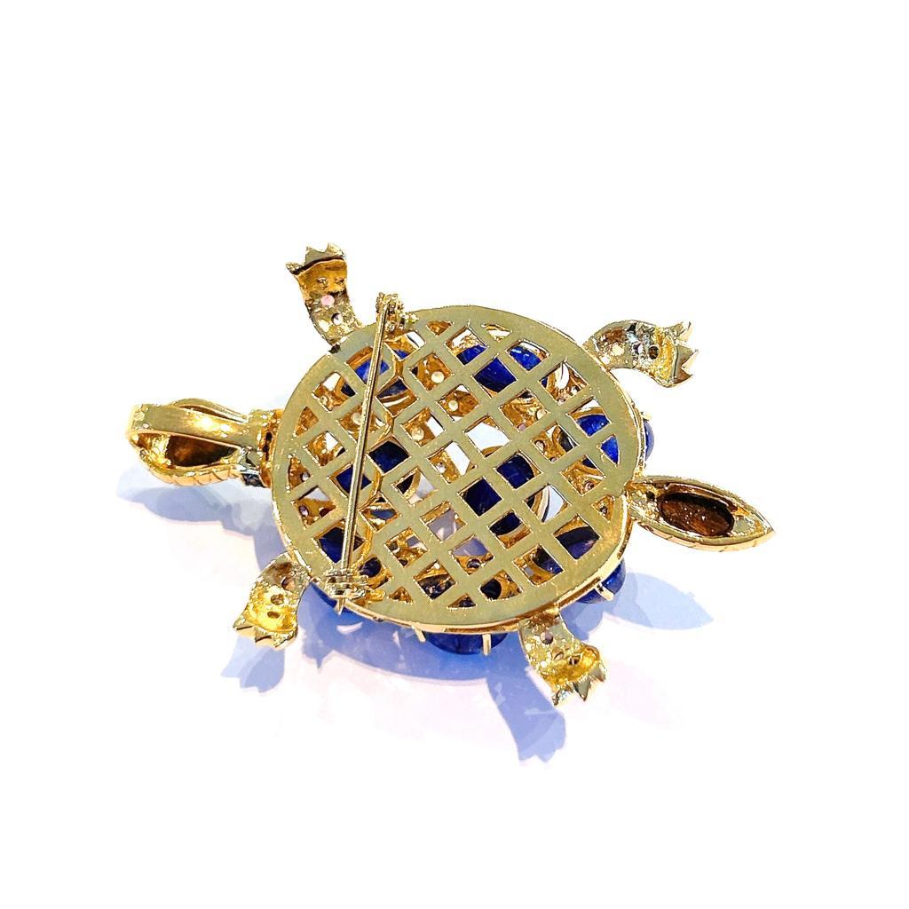 Bochic “Orient” Opal & Blue Sapphire Turtle Brooch Set In 18K Gold & Silver  For Sale 2