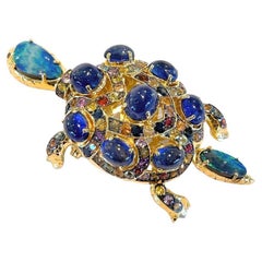 Bochic “Orient” Opal & Blue Sapphire Turtle Brooch Set In 18K Gold & Silver