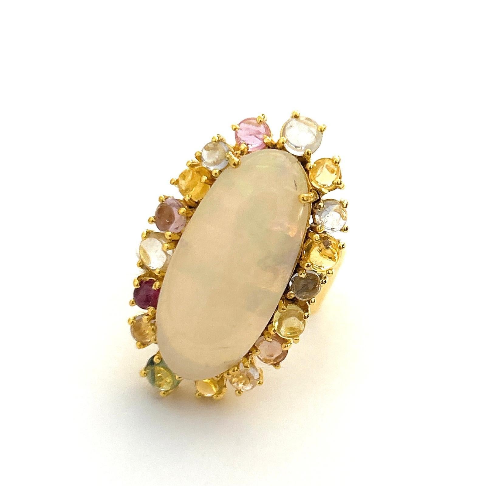 Bochic “Orient” Opal & Multi Color Rose Cut Sapphire Ring Set 18K Gold & Silver 

Natural Rubies - 0.50  carats 
Natural Fancy Color Sapphires  - 4 carats
Opal - 14 carats 

This Ring is from the 