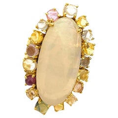 Ensemble bague Bochic Orient en or et argent 18 carats, opale d'Orient et saphirs multicolores taille rose