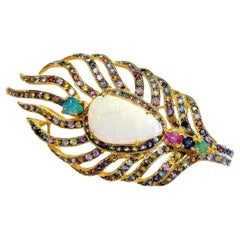 Bochic "Orient" Opale et saphir multicolore Broche en or 18 carats et argent 