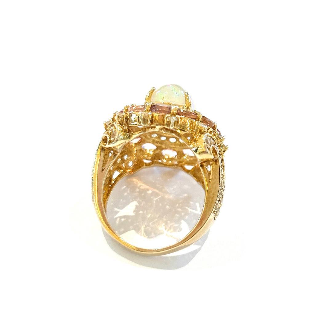 Belle Époque Bochic “Orient” Opal & Multi Color Sapphire Cocktail Ring, 18K Gold & Silver