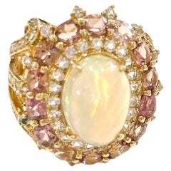 Bochic “Orient” Opal & Multi Color Sapphire Cocktail Ring, 18K Gold & Silver