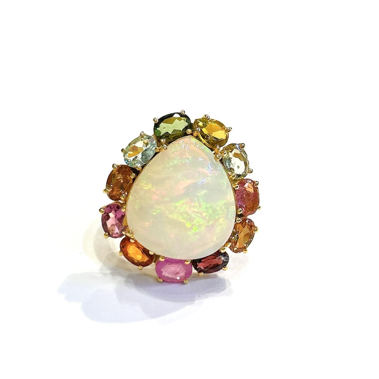 Bochic “Orient” Opal & Multi Color Sapphire Ring Set 18K In Yellow Gold & Silver For Sale 6