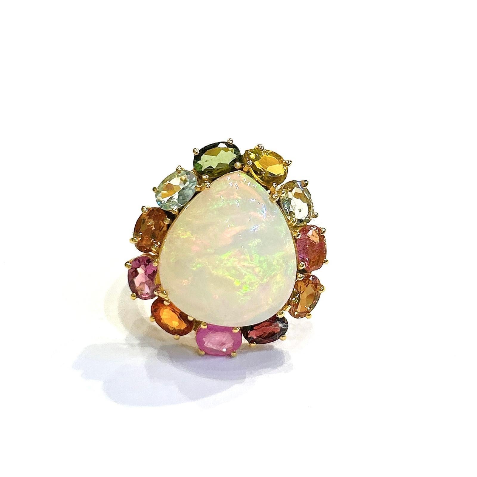 Bochic “Orient” Opal & Multi Color Sapphire Ring Set 18K In Yellow Gold & Silver For Sale 7