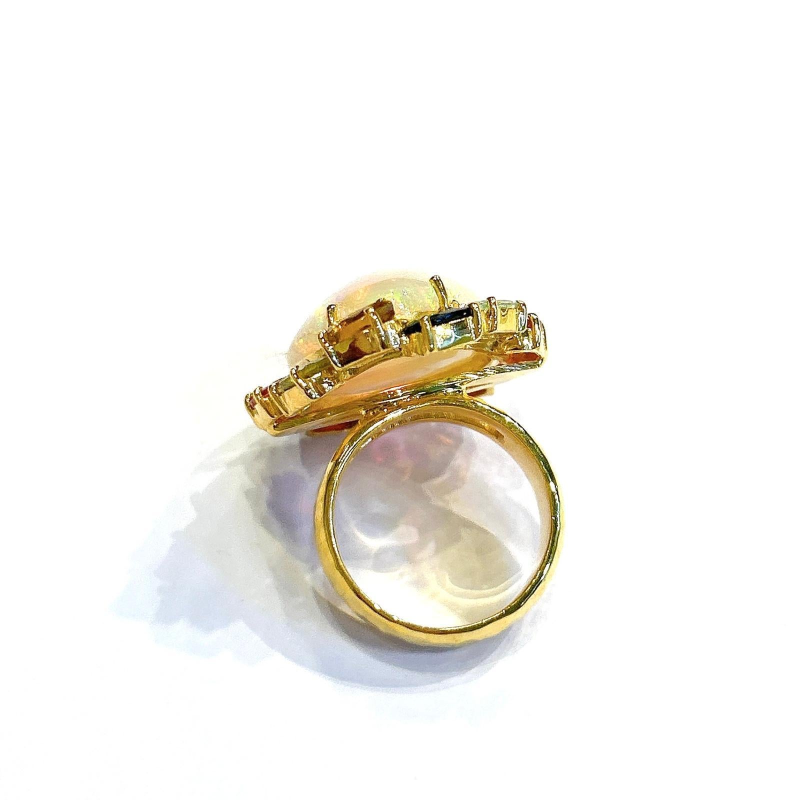 Bochic “Orient” Opal & Multi Color Sapphire Ring Set 18K In Yellow Gold & Silver In New Condition For Sale In New York, NY