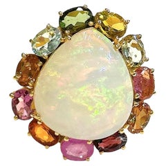 Anello Bochic "Orient" con opale e zaffiro multicolore in oro giallo 18 carati e argento