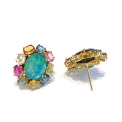 Bochic “Orient” Vintage Opal & Multi Fancy Sapphire Earrings 18K Gold&Silver