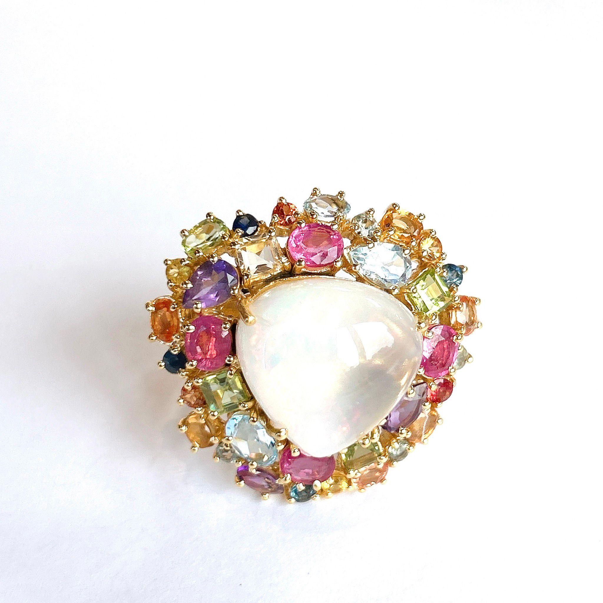 Bochic Orient Opal & Multi Edelstein Cluster Ring Set in 18K Gold & Silber (Barock) im Angebot