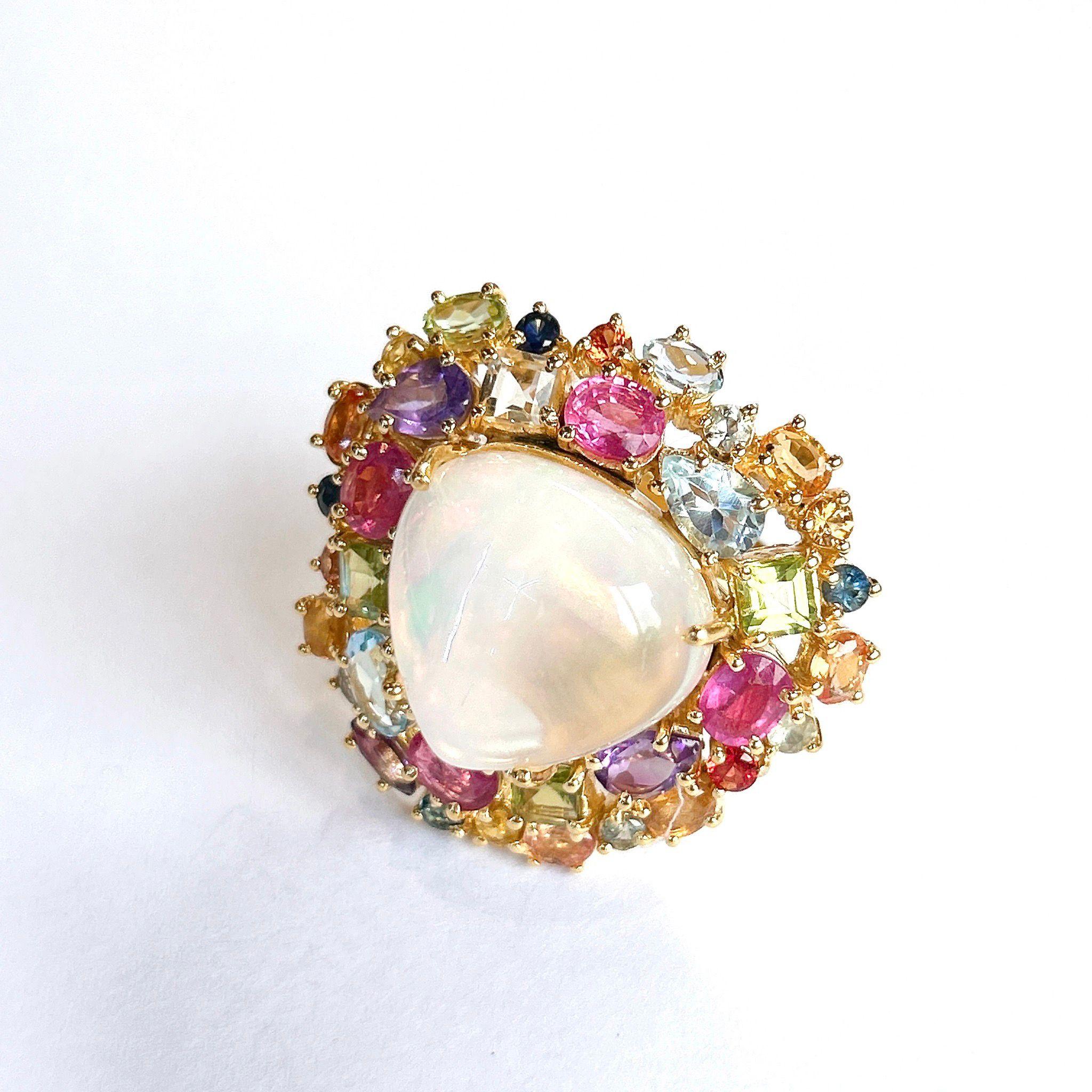 Bochic Orient Opal & Multi Edelstein Cluster Ring Set in 18K Gold & Silber (Brillantschliff) im Angebot