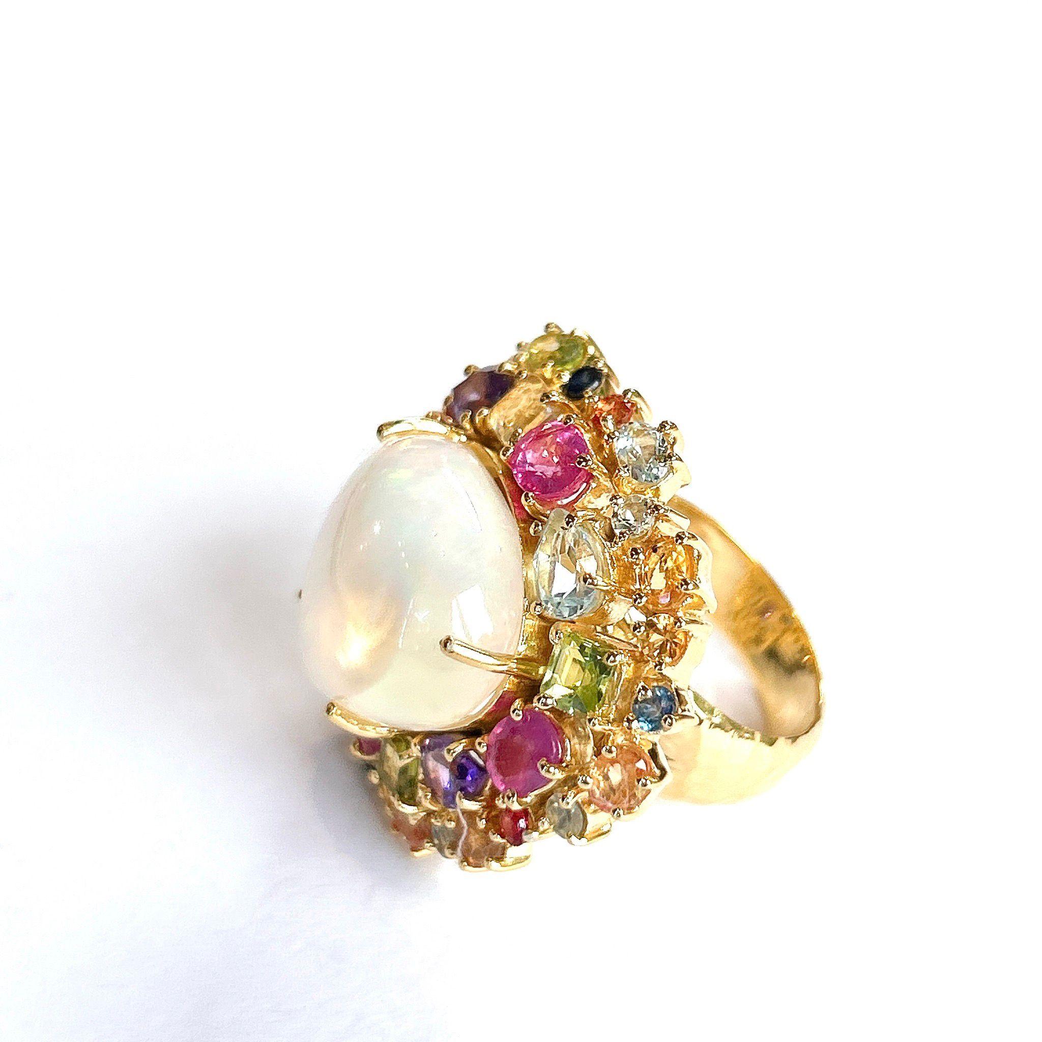 Bochic Orient Opal & Multi Edelstein Cluster Ring Set in 18K Gold & Silber im Zustand „Neu“ im Angebot in New York, NY