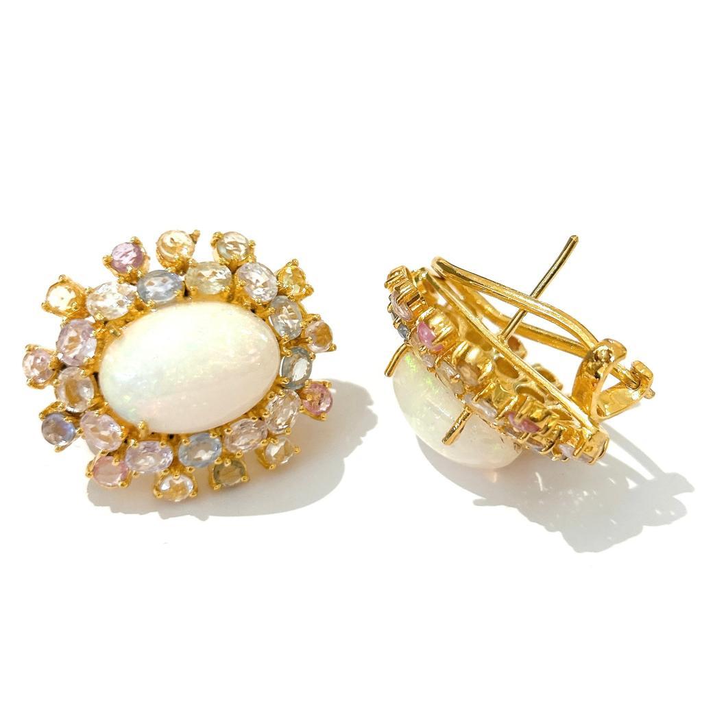 Bochic Orient Opal & Multi Saphir Ohrringe aus 18 Karat Gold und Silber  (Barock) im Angebot