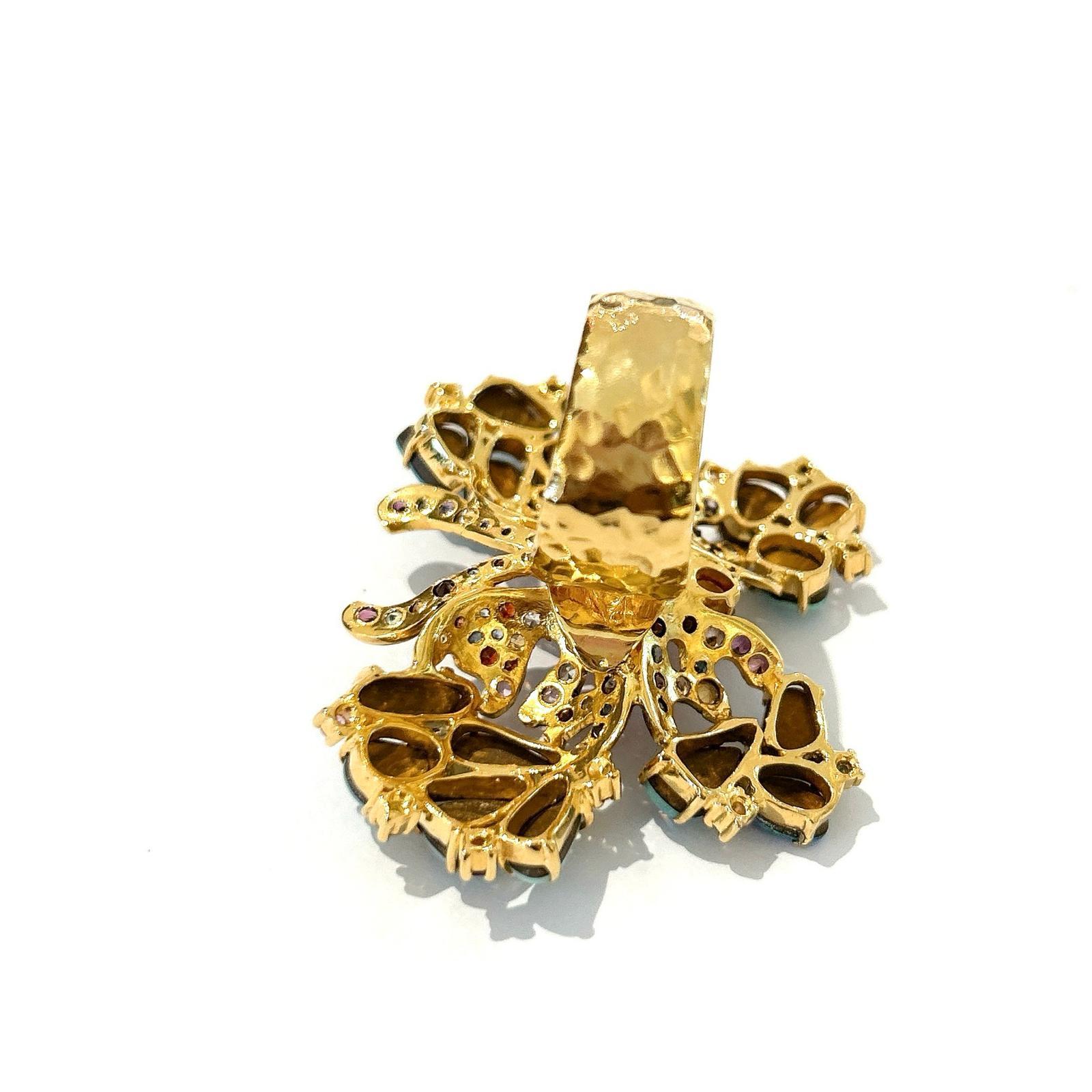 Women's Bochic “Orient” Opal,  Multi Sapphires & Ruby Ring Set In 18K Gold & Silver  For Sale