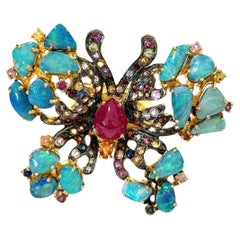 Bochic “Orient” Opal,  Multi Sapphires & Ruby Ring Set In 18K Gold & Silver 
