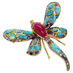 Bochic “Orient” Opal, Ruby & Multi Color Sapphires Set In 18K Gold & Silver 