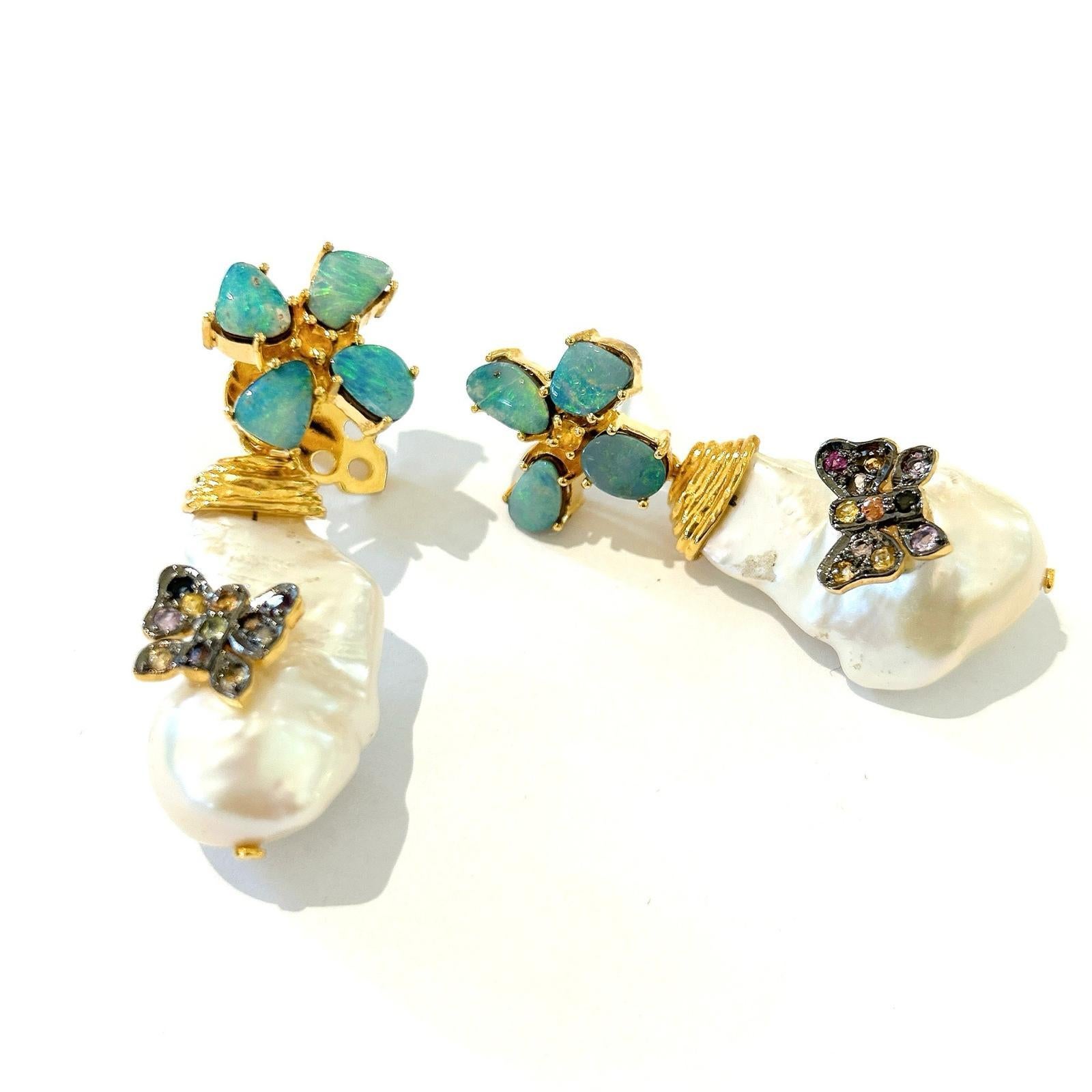 Women's Bochic “Orient” Opal, Ruby & Multi Diamond  Earrings Set 18K Gold&Silver  For Sale