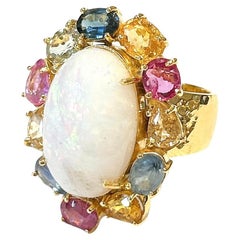 Bochic Orient Opal, Rubin & Multi Saphir Vintage Cluster-Ring Set 18K & Silve