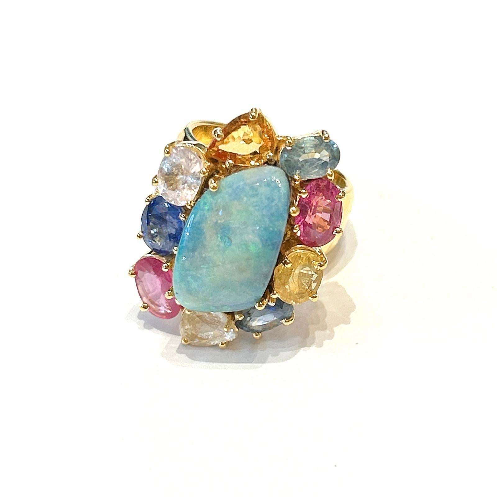 Bochic Orient Opal, Rubin & Multi Saphir Vintage Cluster-Ring Set 18K & Silve im Zustand „Neu“ im Angebot in New York, NY