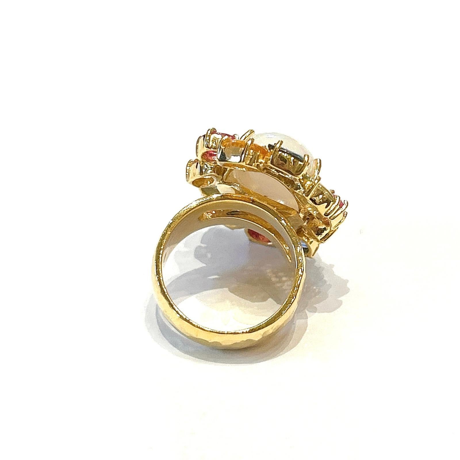 Bochic Orient Opal, Rubin & Multi Saphir Vintage Cluster-Ring Set 18K & Silve im Zustand „Neu“ im Angebot in New York, NY