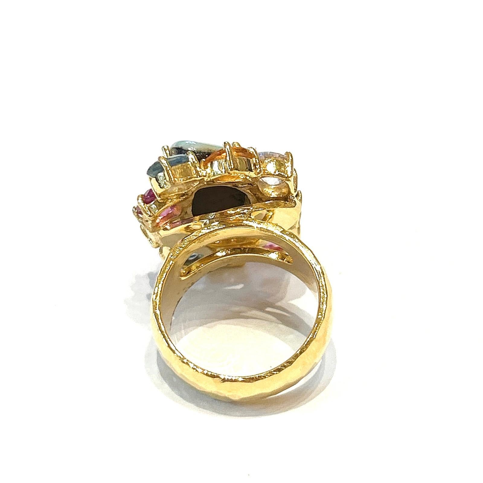 Bochic Orient Opal, Rubin & Multi Saphir Vintage Cluster-Ring Set 18K & Silve Damen im Angebot
