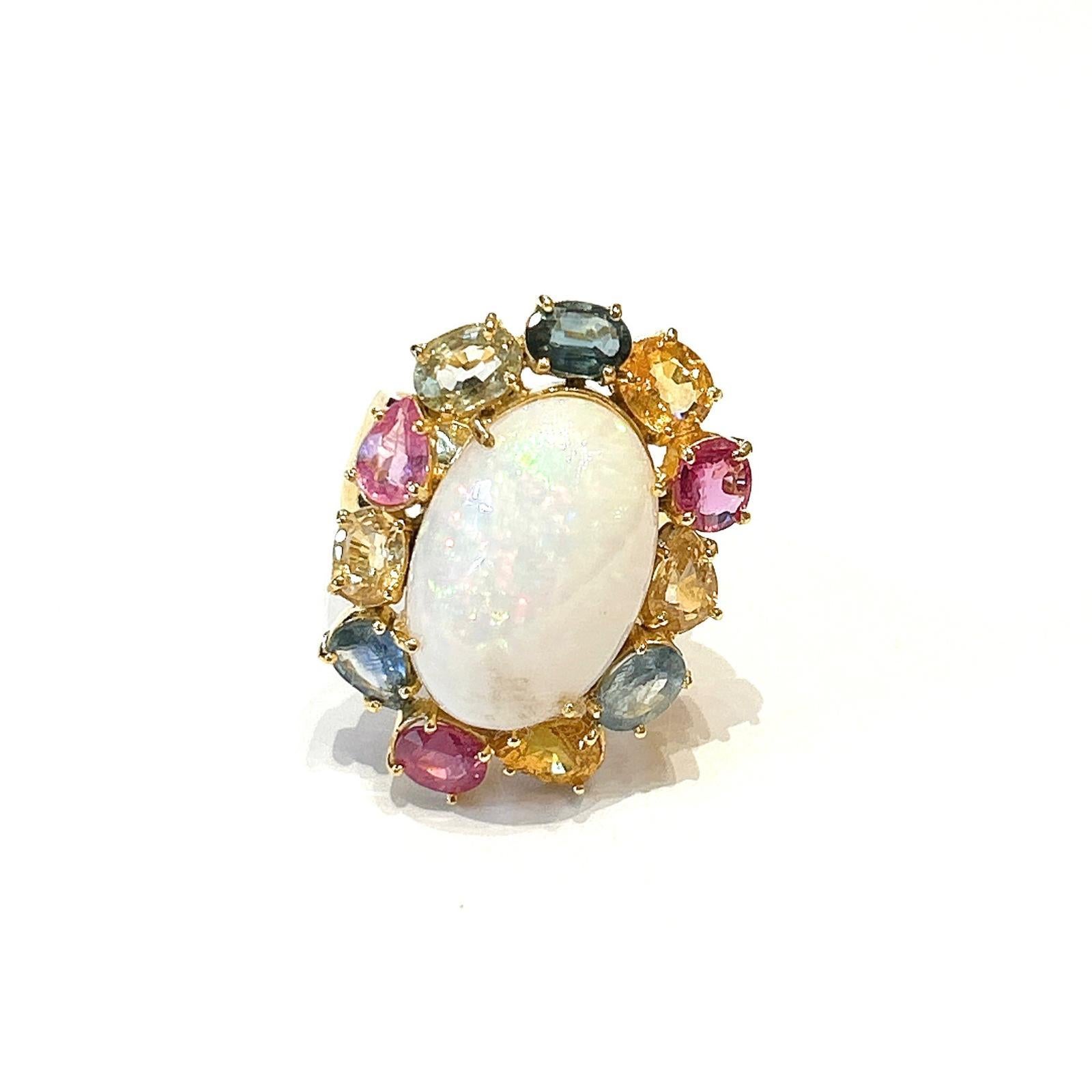 Bochic Orient Opal, Rubin & Multi Saphir Vintage Cluster-Ring Set 18K & Silve Damen im Angebot