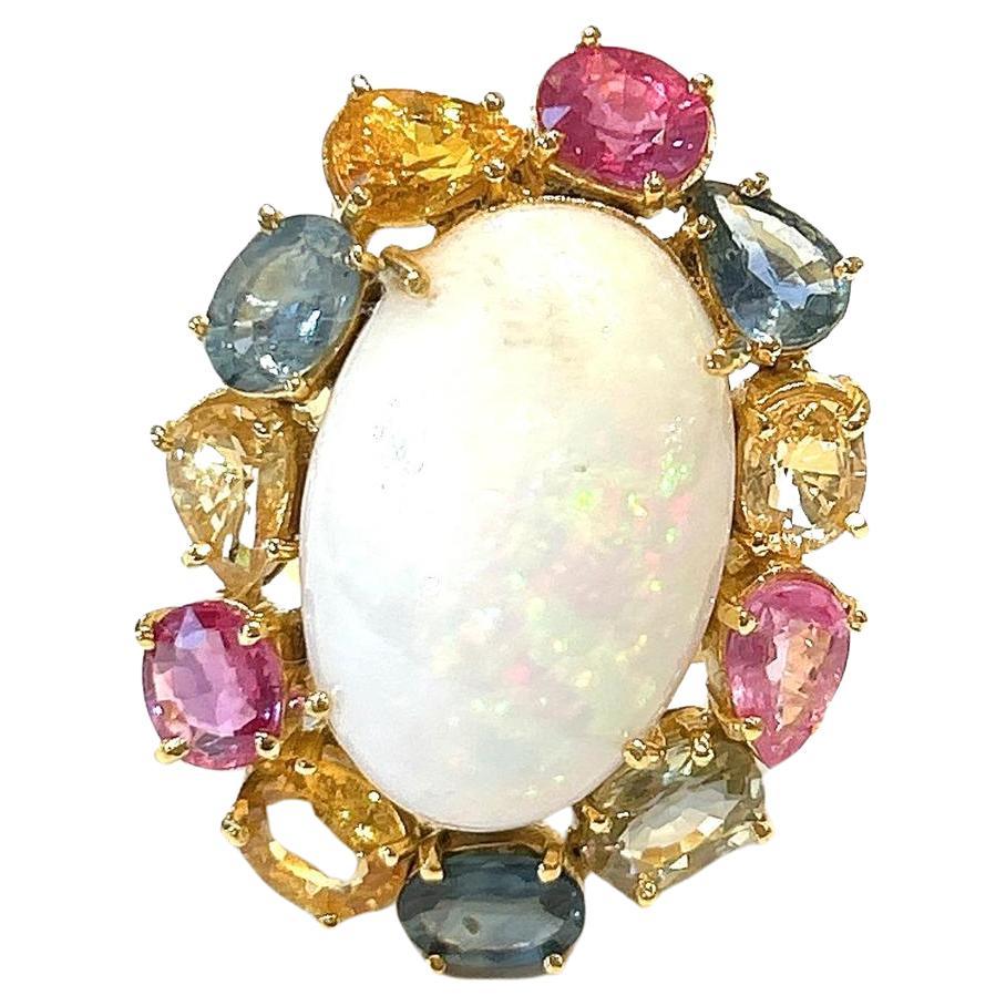 Bochic Orient Opal, Rubin & Multi Saphir Vintage Cluster-Ring Set 18K & Silve