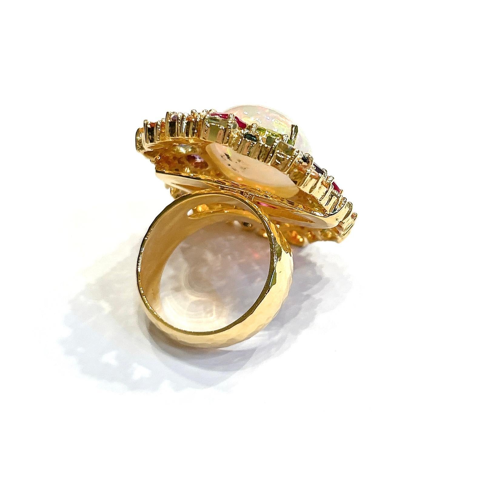 Retro Bochic “Orient” Opal, Ruby & Sapphire Ring, Set 18K Yellow Gold & Silver