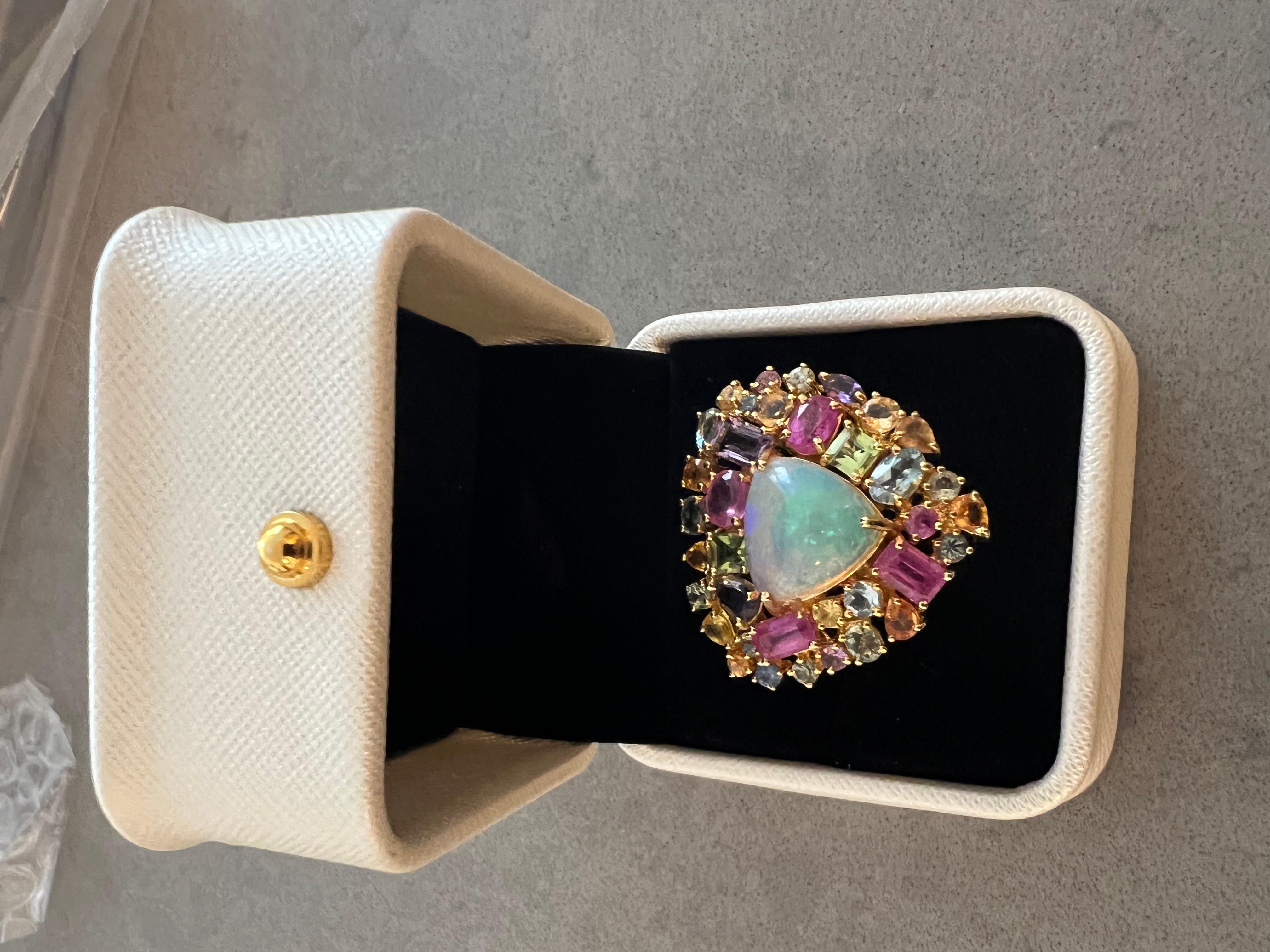 Bochic “Orient” Opal, Ruby & Sapphire Vintage Cluster Ring Set 18K & Silver  For Sale 9