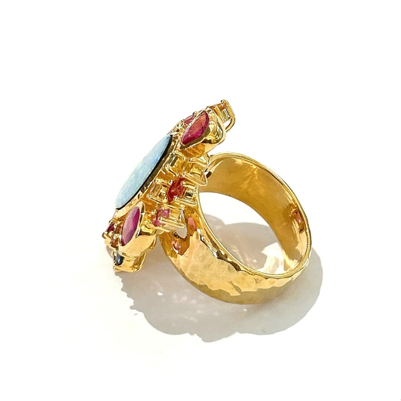 Bochic Orient Opal, Rubin & Saphir Vintage Cluster-Ring Set 18K & Silber  im Zustand „Neu“ im Angebot in New York, NY