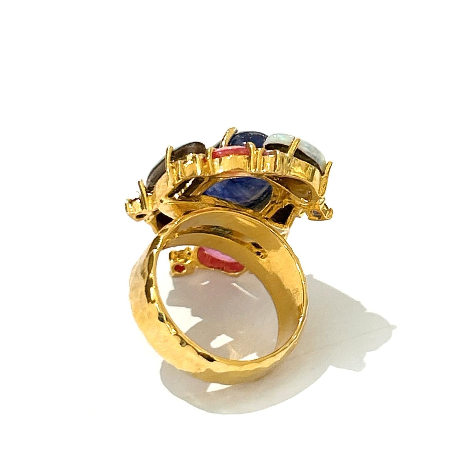 Bochic “Orient” Opal, Ruby & Sapphire Vintage Cluster Ring Set 18K & Silver  In New Condition For Sale In New York, NY